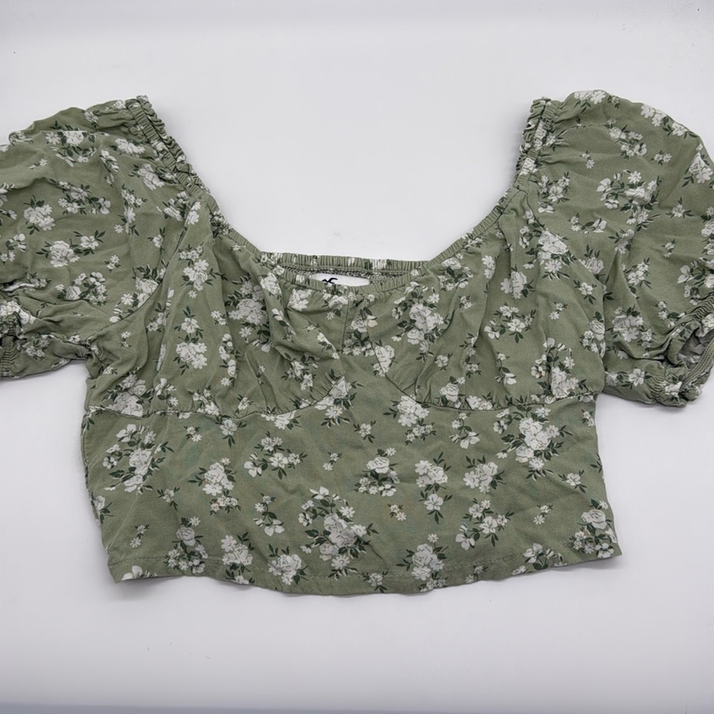 Hollister Green Floral Crop Top